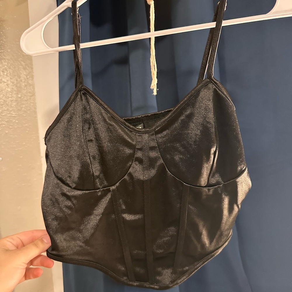 SHEIN Black Satin Corset-Style Crop Top